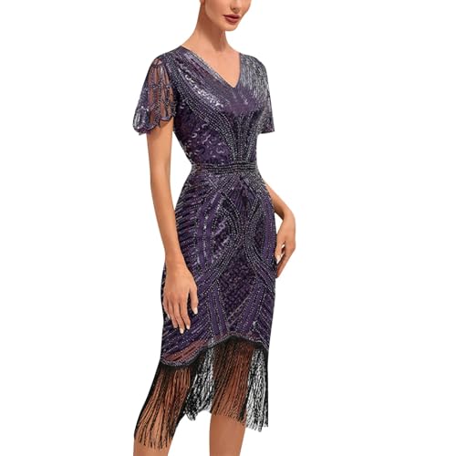 Generisch 20er Jahre Charleston Kleid Pailletten Fransen Flapper Gatsby 20's Fransenkleid Damen-Kostüm Glänzend von Generisch