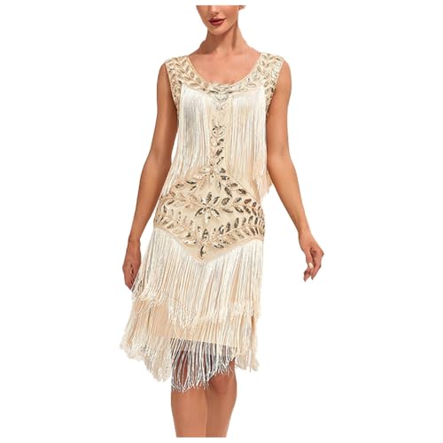 Generisch 20er Jahre Kostüm Damen 1920er Vintage 20er Jahre Kleid mit Fransen Ärmellos Rundhals Flapper Kleid Karneval Fasching Party Cocktailkleid Frauen Retro Quasten 1920s Kleider Faschingskostüm von Generisch