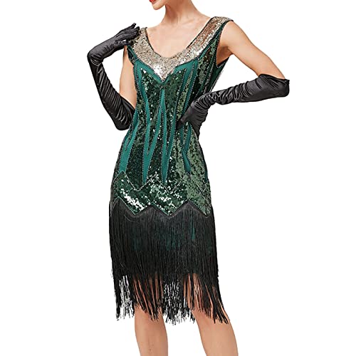 Generisch 20er Jahre Kostüm Damen 1920er Vintage 20er Jahre Kleid mit Fransen Ärmellos Rundhals Flapper Kleid Karneval Fasching Party Cocktailkleid Frauen Retro Quasten 1920s Kleider Faschingskostüm von Generisch