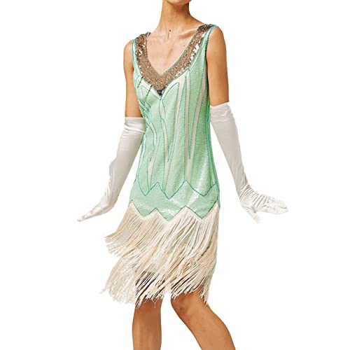 Generisch 20er Jahre Kostüm Damen 1920er Vintage 20er Jahre Kleid mit Fransen Ärmellos Rundhals Flapper Kleid Karneval Fasching Party Cocktailkleid Frauen Retro Quasten 1920s Kleider Faschingskostüm von Generisch