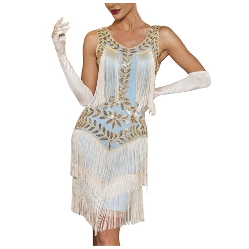 Generisch 20er Jahre Kostüm Damen 1920er Vintage 20er Jahre Kleid mit Fransen Ärmellos Rundhals Flapper Kleid Karneval Fasching Party Cocktailkleid Frauen Retro Quasten 1920s Kleider Faschingskostüm von Generisch