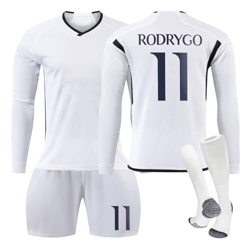 Generisch 23/24 R.Madrid Hause/Auswärts Langärmeliges Fußball Trikots Shorts Socken Set für Kinder/Erwachsene, Nr.7 Vinicius jr Trikot, Langarm Fussball Jersey Trainingsanzug für Junge Herren von Generisch