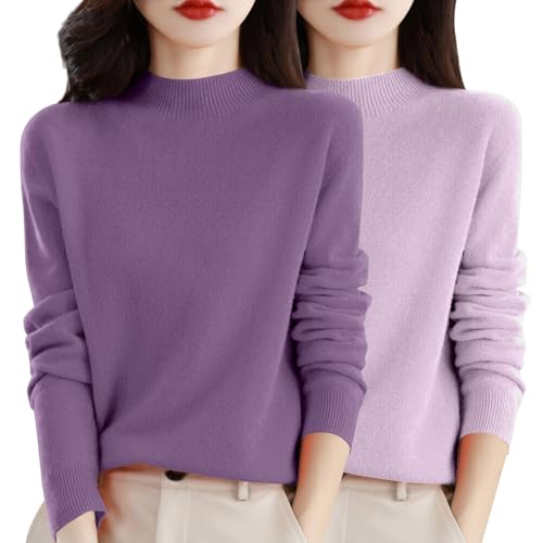 Generisch 2Er Pack Damen Pullover Herbst - Merinowolle Strickpullover Winter Rundhals Pulli Langarm Sweatshirt Einfarbiger Sweatshirts Ohne Kapuze Winterpullover Warm Strickpulli Winter Wollpullover von Generisch