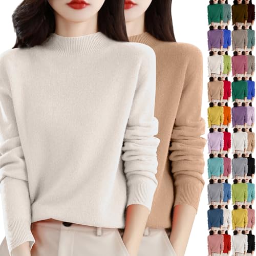 Generisch 2Er Pack Damen Pullover Herbst - Merinowolle Strickpullover Winter Rundhals Pulli Langarm Sweatshirt Einfarbiger Sweatshirts Ohne Kapuze Winterpullover Warm Strickpulli Winter Wollpullover von Generisch