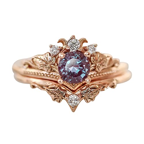 Generisch 2PC Set Damen glänzender Amethyst Zirkonia Ring Versprechen Ringe Verlobung Ehering Ring Sets Tierring (Gold, 7) von Generisch