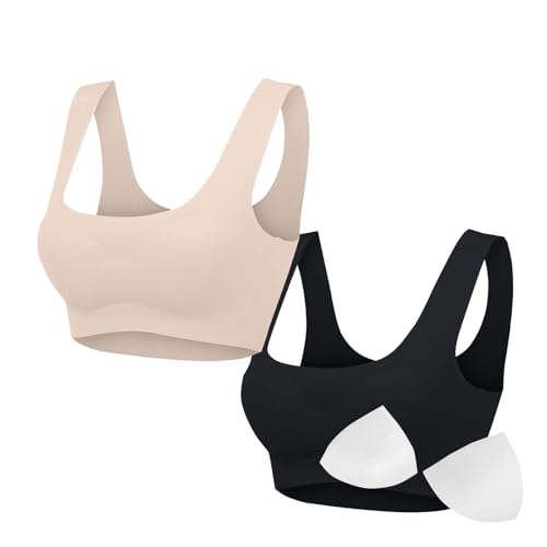 Generisch 2er Pack Damen-BHS Nylon Bequem UnterwäscheLeicht BH Ohne Bügel Soft Bras Atmungsaktiv Push Up für Frauen Spaghetti Tops Nahtloser Bra Bustier Damen Einfarbig Alltag BH 00 Mehrfarbig XXL von Generisch