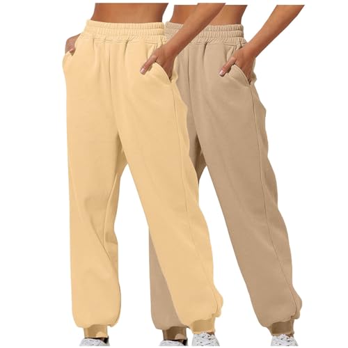 Generisch 2er Pack Damen Jogginghose Baggy Trainingshose Sommer Jogginghosen Bequeme Freizeithose Sporthose Lang Laufhose Sport Sweathose Dünne Sweatpants Jogging Hosen Deals of The Day Khaki L von Generisch