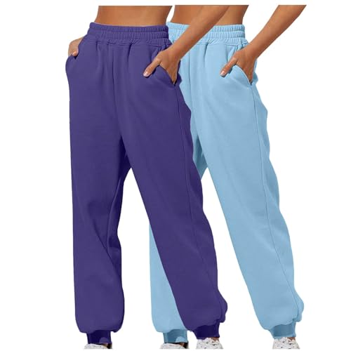 Generisch 2er Pack Damen Jogginghose Baggy Trainingshose Sommer Jogginghosen Bequeme Freizeithose Sporthose Lang Laufhose Sport Sweathose Dünne Sweatpants Jogging Hosen Warehouse Deals Angebote Blau M von Generisch