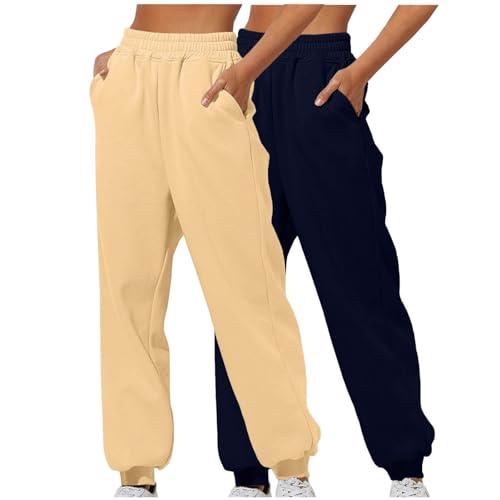 Generisch 2er Pack Damen Jogginghose Baggy Trainingshose Sommer Jogginghosen Bequeme Freizeithose Sporthose Lang Laufhose Sport Sweathose Sweatpants Jogging Hosen Marineblau L von Generisch