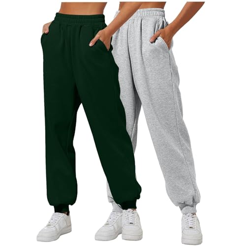 Generisch 2er-Pack Damen Jogginghose Sporthose Freizeithose Laufhosen Trainingshose mit CinchBottom Taschen Frauen Einfarbiger Trainingsanzug Baggy Hose mit elastischer Taille für (GN1-1, L) von Generisch