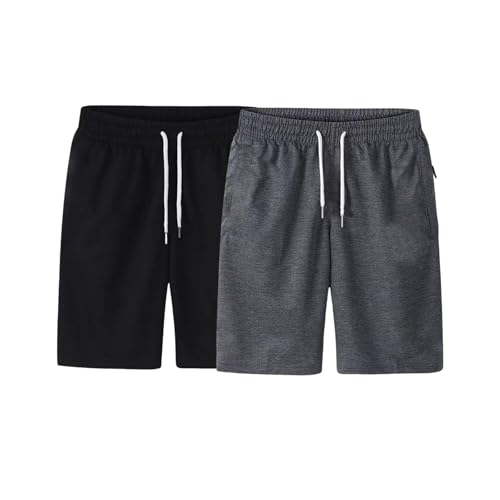Generisch 2er Pack Kurze Hosen Herren Shorts Sommer Sporthose mit Reißverschlusstaschen Elastischer Taille Bermuda Shorts mit Kordelzug Laufshorts Sportshorts Joggingshorts Freizeithose (2PC-02, L) von Generisch