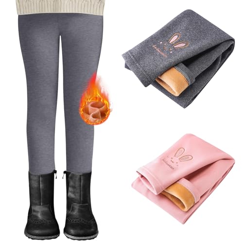 Generisch 2er Pack Thermo Leggings Mädchen Gefütterte Winter Leggings Mit Fleece Kinder High Waist Thermounterwäsche Dicke Leggings Warm Lange Hose für Kinder Jungen und Mädchen 2-7 Jahre von Generisch