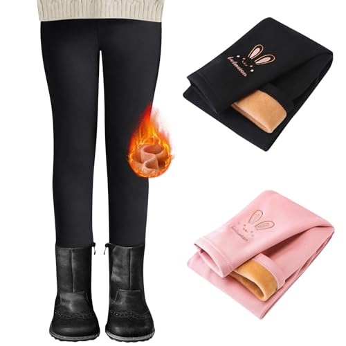 Generisch 2er Pack Thermo Leggings Mädchen Gefütterte Winter Leggings Mit Fleece Kinder High Waist Thermounterwäsche Dicke Leggings Warm Lange Hose für Kinder Jungen und Mädchen 2-7 Jahre von Generisch