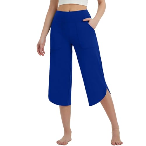 Generisch 3/4 Hose Damen 2025 Sommerhose Baumwolle Cargohosen Leichte Frauen Jogginghosen Mode Trekkinghose Loungehose Pumphose Langgröße Gym Hose Dunkelblau L von Generisch
