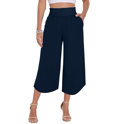 Generisch 3/4 Hose Damen Fashion Sommerhose Baumwolle Cargohosen Mode Pants Women Jogginghosen Lässig Laufhose Pumphose Anzughose Weite Palazzo Hose Marine XXL von Generisch