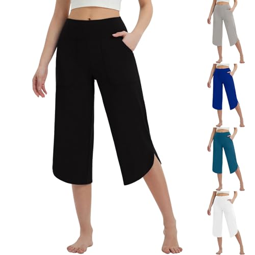 Generisch 3/4 Hose Damen Leicht Sommerhose Baumwolle Cargohose Elegant Frauen Jogginghose Bequem Sporthosen Loungehose Schlaghosen Lang Festliche Hosen Schwarz L von Generisch