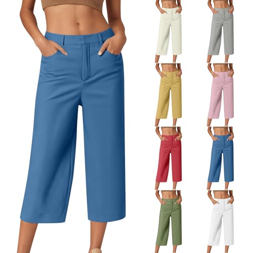 Generisch 3/4 Hose Damen Leicht Sommerhose Baumwolle Cargohosen Musselin Frauen Jogginghosen Leichte Langlaufhose Pumphose Gutscheine Wanderhosen Oversized Hose Kariert Sale Blau S von Generisch