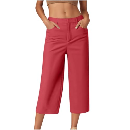 Generisch 3/4 Hose Damen Leichte Sommerhose Baumwolle Cargohose Mode Frau Jogginghose Flauschige Arbeitshose Sweatpants Relaxhose Weite Hose Kariert Rot XL von Generisch