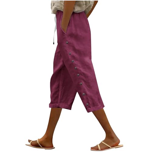 Generisch 3/4 Hose Damen Leinenhose Baggy Sommerhose Baumwolle Cargohosen Sommer Frauen Jogginghose Bequeme Sporthosen Warehouse Deal Schlupfhose Outlet Yoga Hose Angebote Knalliges Pink XL von Generisch