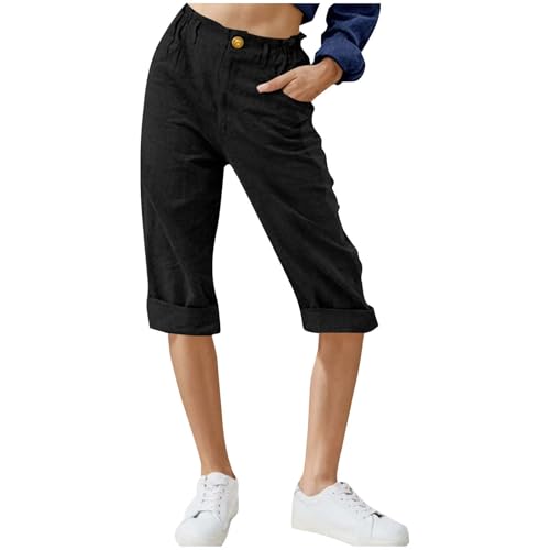 Generisch 3/4 Hose Damen Leinenhose Leicht Sommerhose Leinen Cargohose Frau Jogginghosen Sexy Yogahose Arbeitshosen Gutschein Fitnesshose Weite Chino Hose Gutscheine Schwarz XXL von Generisch
