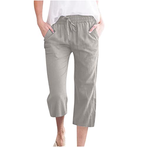 Generisch 3/4 Hose Damen Leinenhose Mode Sommerhose Baumwolle Cargohose Baggy Frauen Jogginghose Hochzeit Arbeitshosen Stoffhose Arbeitshose Langgröße Gym Hose Grau M von Generisch