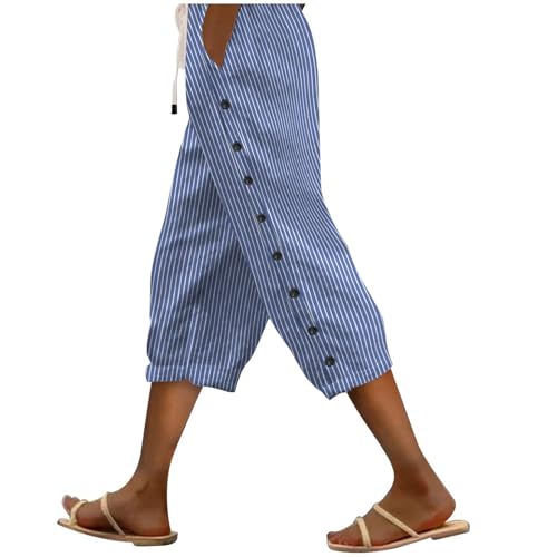 Generisch 3/4 Hose Damen Leinenhose Mode Sommerhose Baumwolle Cargohosen 2025 Pants Women Jogginghose Hochzeit Laufhose Schlaghose Anzughose Business Hose Blau L von Generisch