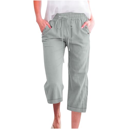 Generisch 3/4 Hose Damen Leinenhose Mode Sommerhose Baumwolle Leinen Cargohose Casual Frau Jogginghosen Leichte Wanderhose Schlaghosen Lang Wide Leg Hose Mintgrün M von Generisch