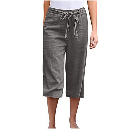 Generisch 3/4 Hose Damen Leinenhose Musselin Sommerhose Baumwolle Cargohosen Sommer Frau Jogginghose Lose Sporthosen Pumphose Weites Bein Boho Hose Dunkelgrau 5XL von Generisch