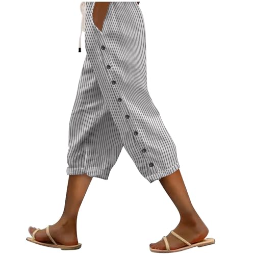 Generisch 3/4 Hose Damen Leinenhose Musselin Sommerhosen Leinen Cargohose Frau Jogginghosen Einfarbige Sommer Wanderhosen Gutschein Loungehose Outlet Lang Stretch Hose Angebote Weiß XXL von Generisch