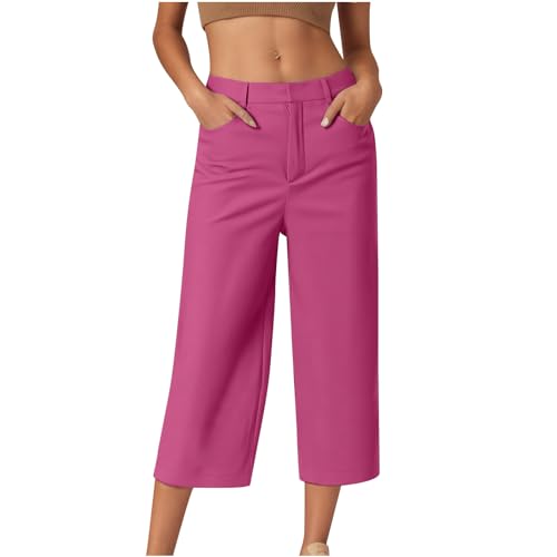 Generisch 3/4 Hose Damen Mode Sommerhose Baumwolle Cargohose Musselin Frauen Jogginghose Y2k Yogahose Outdoorhose Große Größen Chino Hose Knalliges Pink M von Generisch