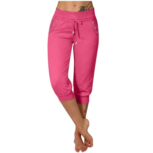 Generisch 3/4 Hose Damen Sommer Cargo - High Waist Caprihose Sporthose Jogginghose Mit Taschen Elegant Pants Sommerhose Stretch Cargohose Bequem Capri Hose Relaxed Fit Freizeithose Yoga Hose von Generisch