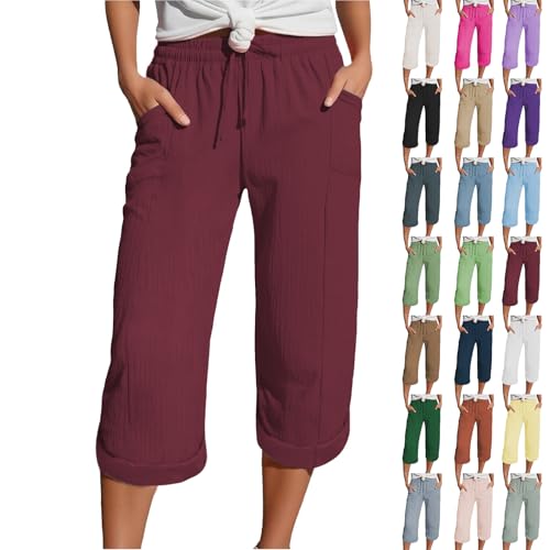 Generisch 3/4 Jeans Damen Sommer, Musselin Hose 3/4 Leinenhose Sommer Kurze Hosen Sommerhose Leicht Caprihose Culotte Dreiviertel Strandhose Blitzangebote des Tages von Generisch