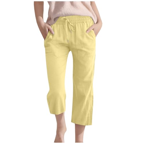 Generisch 3/4 Lange Leinenhose Kinder Mädchen Sommer Baumwolle Leinen Hose Lässige Weitem Bein Strandhose Leicht Einfarbig Jogginghose Hohe Taille Freizeithosen mit Taschen Sommerhose für Outdoor von Generisch