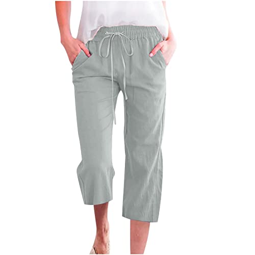 Generisch 3/4 Leinenhose Damen Sommer Leichte Baumwolle Leinen Shorts Knielange Sommerhose Freizeithose Bequeme Locker Kurze Musselin Hose Strandhose Damenhosen mit Taschen von Generisch