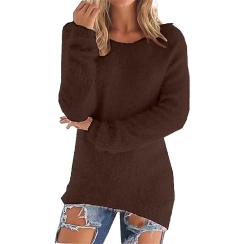 Generisch 3 Euro Artikel Black Week Angebote Pullover Damen Winter Fleece Flauschig Pulli Fleecepullover Lang Weich Langarmshirt Warm Sweatshirt Fleecepulli Plüsch Tops Oberteile von Generisch