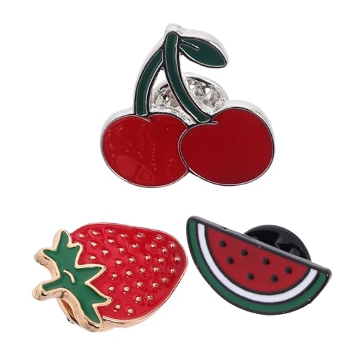 Generisch 3 Stück Süße Obst Emaille Broschen Wassermelone Erdbeere Kirsche Anstecknadeln für Damen für Jacken und Rucksäcke Verspielte Modeaccessoires von Generisch