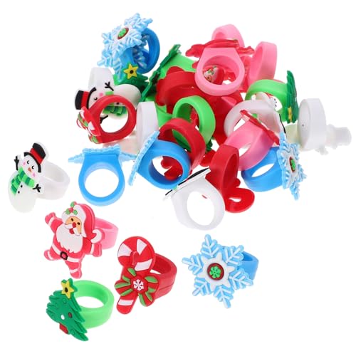 Generisch 30 Stück Weihnachtsringe für Niedliche Finger Ringe mit Weihnachtsmotiven Party Zubehör für Robuste und Bequeme Ringe für Weihnachten Karneval und Geburtstagsfeiern von Generisch