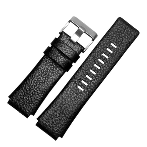 Generisch 30 x 22 mm konvexes Uhrenarmband aus echtem Leder, kompatibel mit DZ1089, DZ1123, DZ1132, Ersatz-Uhrenarmband, Gürtel, Schwarz, Braun, Weiß(Black-gold clasp,28X18mm) von Generisch