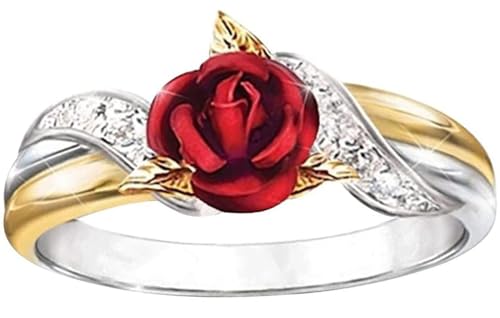 3D Rose Ring Damen Strass Ringe Glänzend Schmuck Hochzeitstag, 9 von Generisch