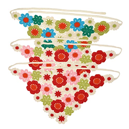 Generisch 3St Gehäkeltes Blumen-Bandana-Set Kopftuchwickel Haarspange damen stirnbänder Schals binden Blumenmuster Haarbandana Langlebiges Haarbandana Haartuch Bandana für Haare Baumwolle von Generisch