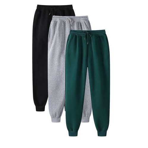 Generisch 3er Pack Jogginghose Damen Lang, Einfarbig Haremshose Casual Sport Caprihose Laufhose Stretch Baggy Wanderhose Trainingshose Leicht Sommerhose mit Taschen Freizeithose von Generisch