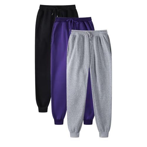 Generisch 3er Pack Jogginghose Damen Lang, Einfarbig Haremshose Casual Sport Caprihose Laufhose Stretch Baggy Wanderhose Trainingshose Leicht Sommerhose mit Taschen Freizeithose von Generisch