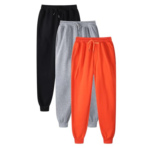 Generisch 3er Pack Jogginghose Damen Lang, Einfarbig Haremshose Casual Sport Caprihose Laufhose Stretch Baggy Wanderhose Trainingshose Leicht Sommerhose mit Taschen Freizeithose von Generisch