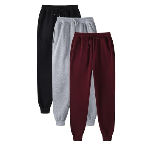 Generisch 3er Pack Jogginghose Damen Lang, Einfarbig Haremshose Casual Sport Caprihose Laufhose Stretch Baggy Wanderhose Trainingshose Leicht Sommerhose mit Taschen Freizeithose von Generisch