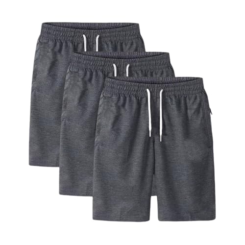 Generisch 3er Pack Kurze Hosen Herren Shorts Sommer Sporthose mit Reißverschlusstaschen Elastischer Taille Bermuda Shorts mit Kordelzug Laufshorts Sportshorts Joggingshorts Freizeithose (3PC-02, L) von Generisch