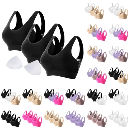 Generisch 3er Pack Sport BH Bequemer Atmungsaktiver Neuer Übergroßer Damen Soft Vollschalen Gepolstert Büstenhalter Verstellbar Unterwäsche Bequemer Mesh Unterwäsche Frauen BH Damen Ohne Bügel von Generisch