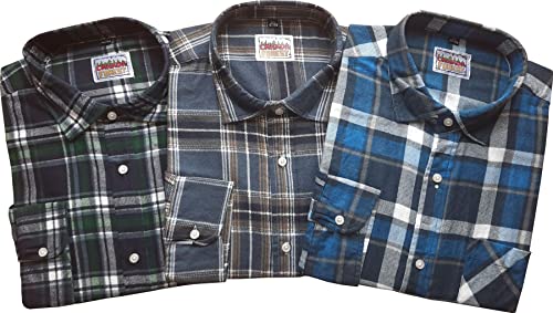 Generisch 3er Set Flanell Arbeitshemden Normal Lang, Langarm, Kentkragen, Karo 70008-06, Gr. L 41/42 von Generisch