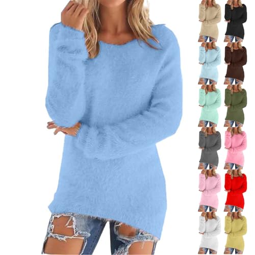 Generisch 4 Euro Artikel Pullover Damen Winter Fleece Flauschig Pulli Fleecepullover Lang Weich Langarmshirt Warm Sweatshirt Fleecepulli Plüsch Tops Oberteile Black Friday Angebote 2024 von Generisch