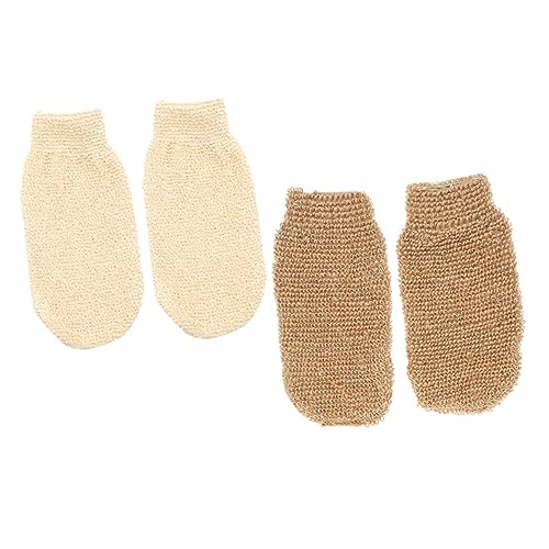 Generisch 4 Stück Badehandschuhe Handschuhe Waschen Duschhandschuhe Peeling Für Männer Backhandschuhe Peeling-badeschwamm Doppelseitiger Badehandschuh Wischt Baumwollhandschuhe Flachs von Generisch