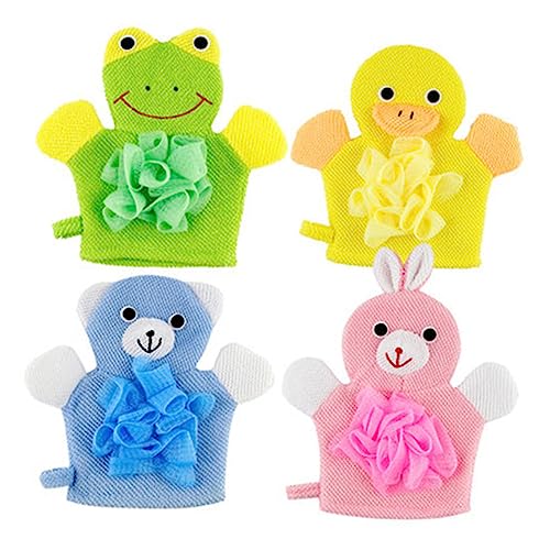 4 Stücke Kinder Peeling Bad Handschuhe Cartoon Stil Bad Handtücher Jungen Und Mädchen Dusche von Generisch